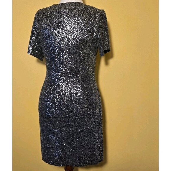 Women's JM Studios by John Meyer Silver Sequin Short Sleeves Knee Dress Size 14 - Picture 3 of 5